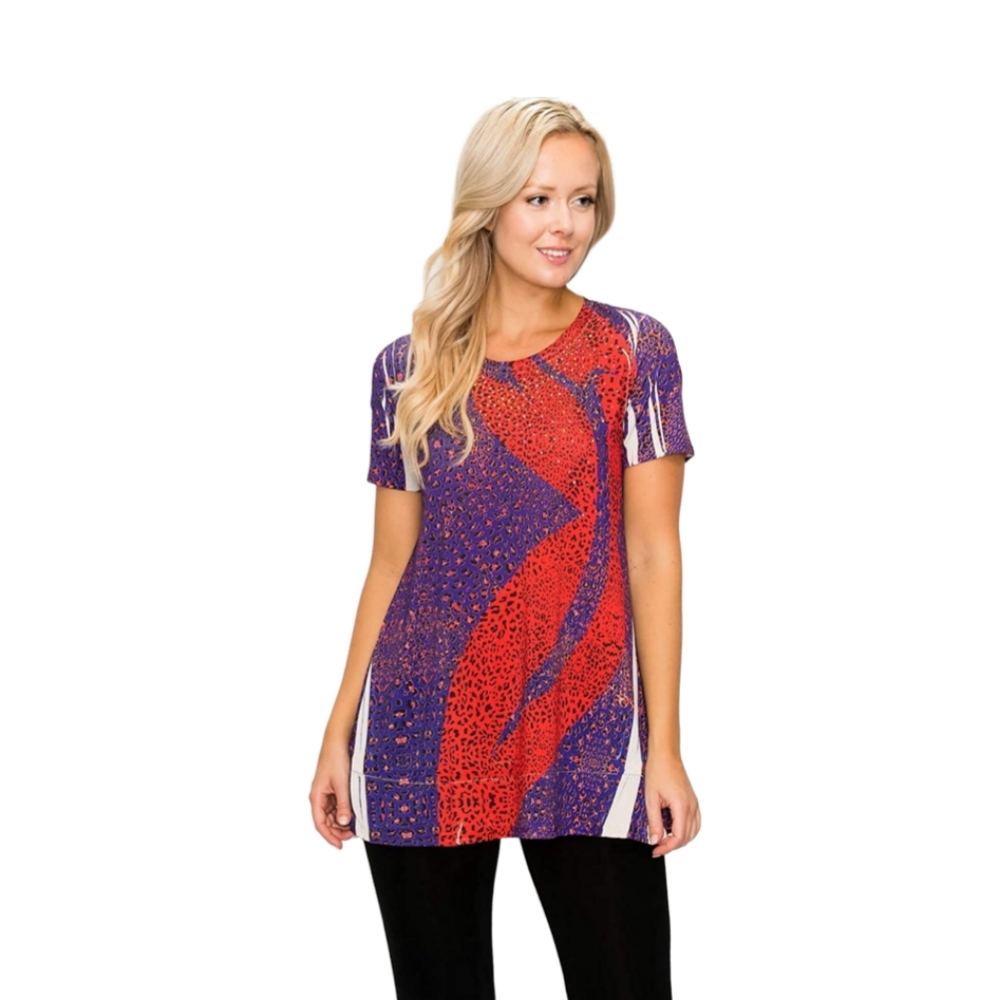 ❤️💜 Women's HIT Slub Bottom Layered Top Short Sleeve Sublimation Rhinestone M